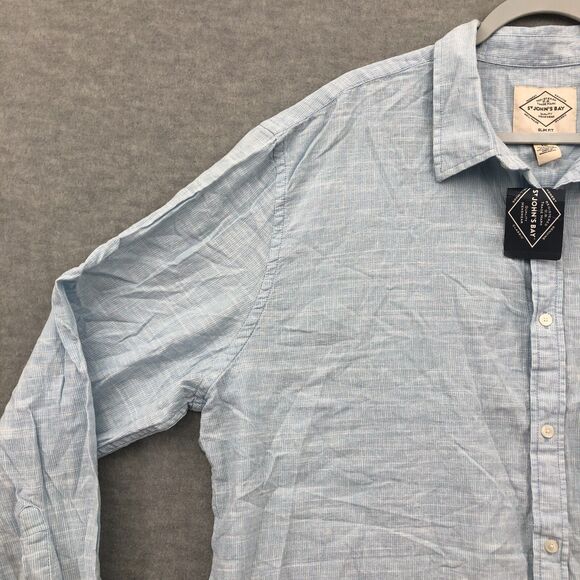 St. John's Bay Button Shirt Mens XXL Linen Blend Slim Fit Striped Long Sleeve - Picture 2 of 16
